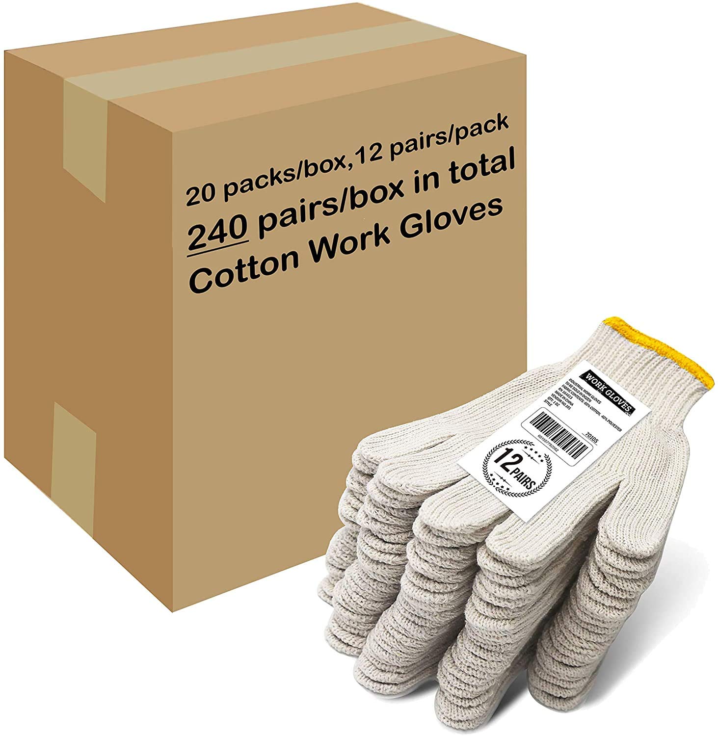 Evridwear Cotton Polyester String Knit Work Gloves - Safety Protection Gloves for Painters, Mechanics, Industrial Workers, Warehouse, Gardening & Construction - Men's Size S (12 Pairs Pack) - Durable & Comfortable for Heavy-Duty Tasks