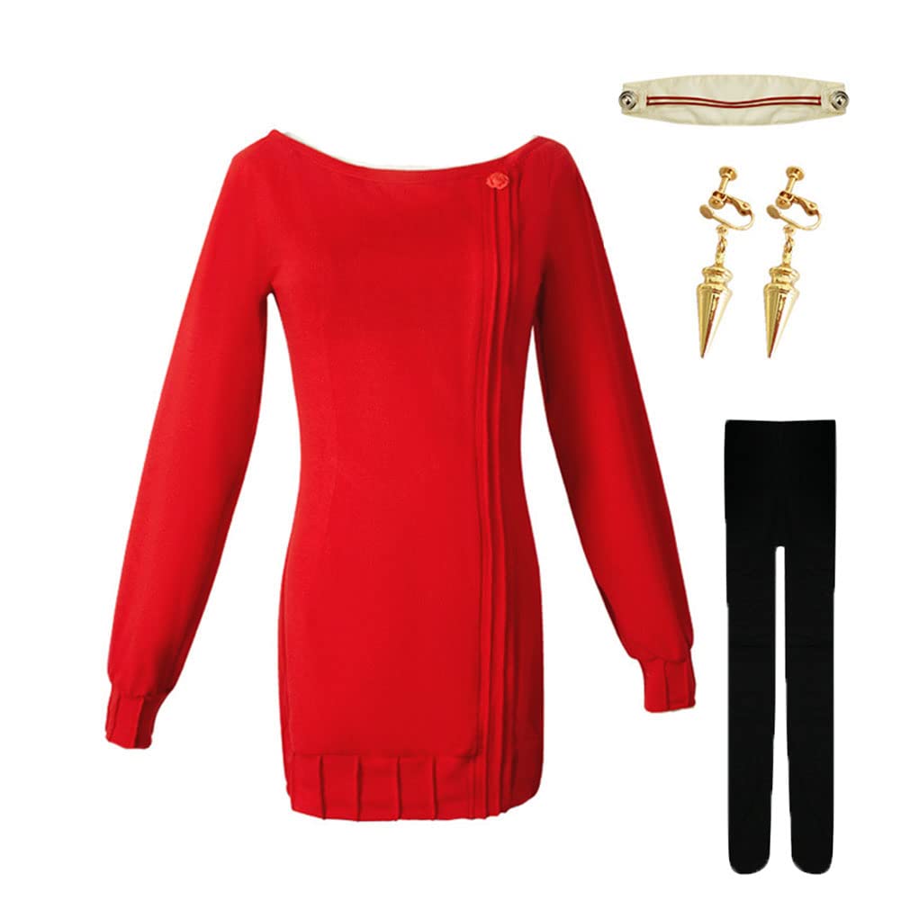 Yor Forger Cosplay Costume Set with Headband, Earrings & Socks - Anime Spy x Family Outfit for Halloween, Comic Con & Cosplay Events