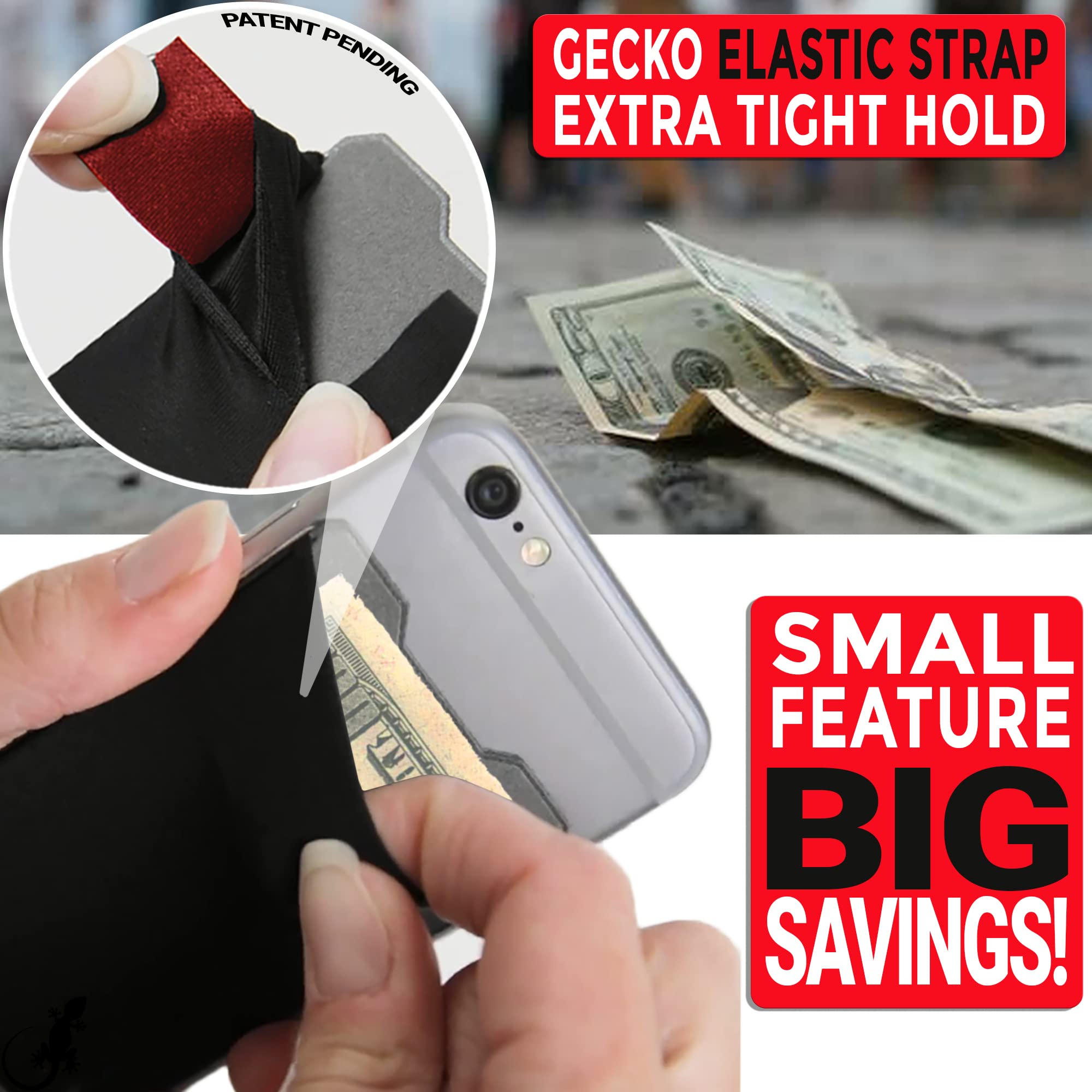 Stick-On Phone Wallet with Adhesive Card Holder - Slim Lycra Pocket for Credit Cards & Cash - Perfect for Running, Travel & Hands-Free Convenience - by Gecko