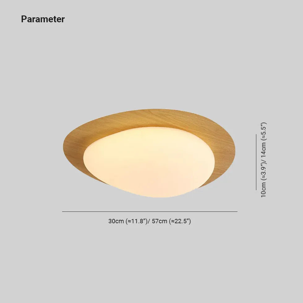 Minimalist Round Ceiling Light with Wooden Frame - Modern Scandinavian Style Lighting Fixture for Living Room, Bedroom, and Dining Room