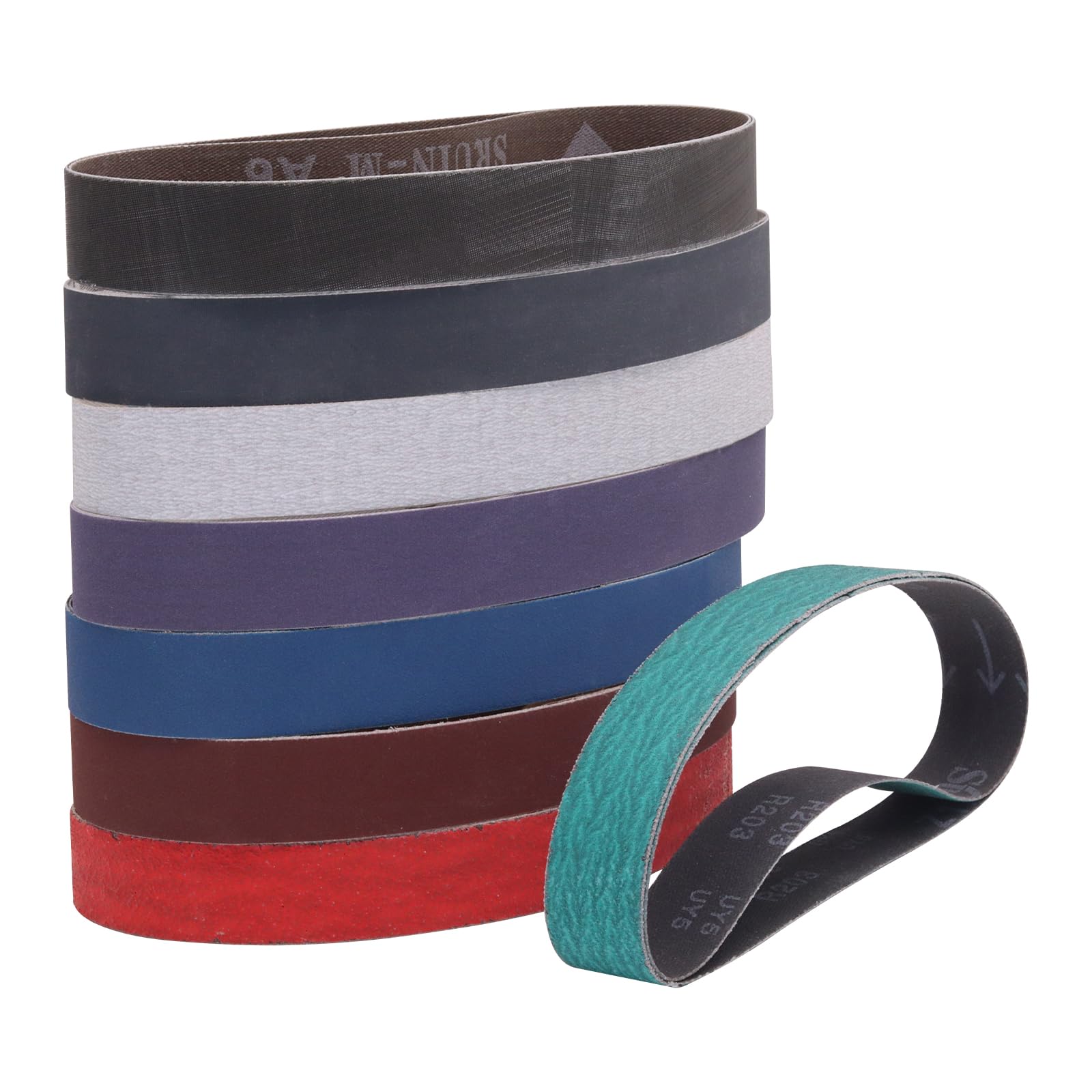 1 x 18 Inch Sanding Belts - 16 Pcs Knife Sharpener Sanding Belts for Work Sharp Ken Onion Blade Grinder Attachment - 80/120/240/400/600/800/1000/2500 Grit Abrasive Belts - Perfect for Knife Sharpening, Woodworking & Metal Polishing