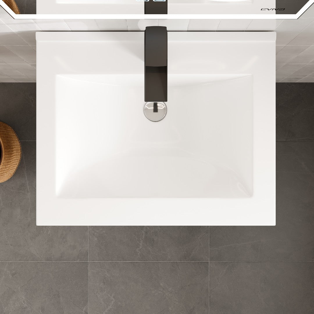 24 Inch Maple Wood Wall Mount Bathroom Vanity with Porcelain Top & Integrated Sink - Modern Single Sink Cabinet for Small Bathroom, Powder Room or Guest Bath Installation