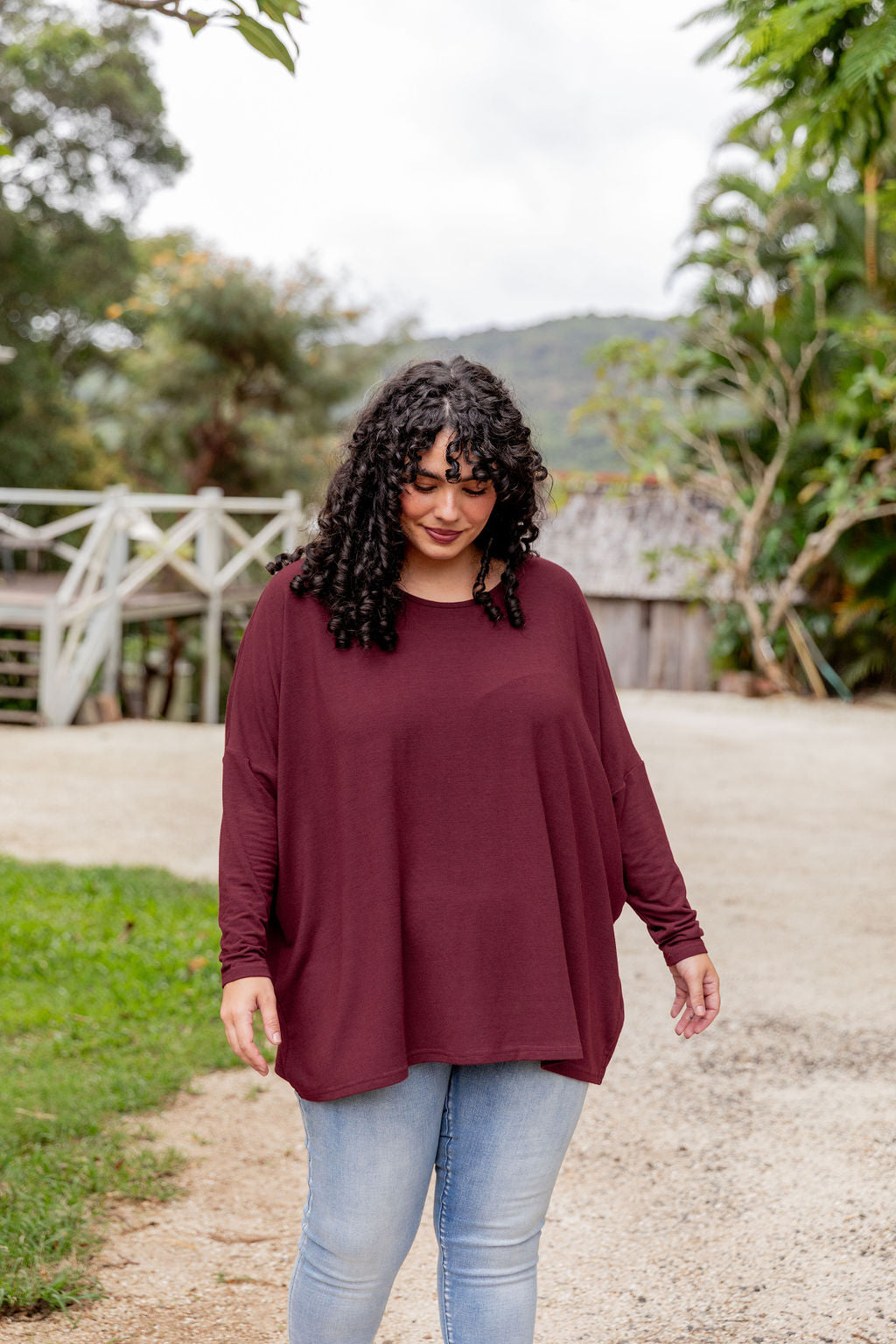 Harlow Knit Top Women's Long Sleeve Merlot Wine Red Pullover Sweater - Perfect for Fall Layering, Office Wear & Casual Outfits