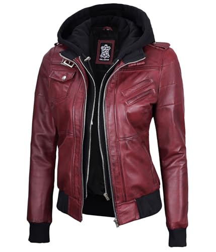 Edinburgh - Maroon Hooded Leather Jacket