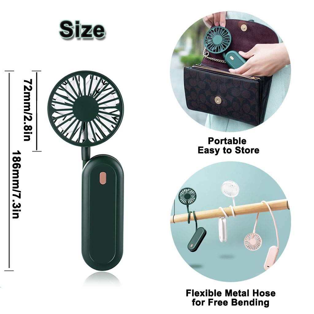 Portable USB Rechargeable Handheld Fan - 3 Speed Adjustable Mini Fan for Baby Stroller, Neck, Desk & Personal Cooling | Flexible Stand, Lightweight Design | Perfect for Outdoor, Travel, Office & Home Use (Green)