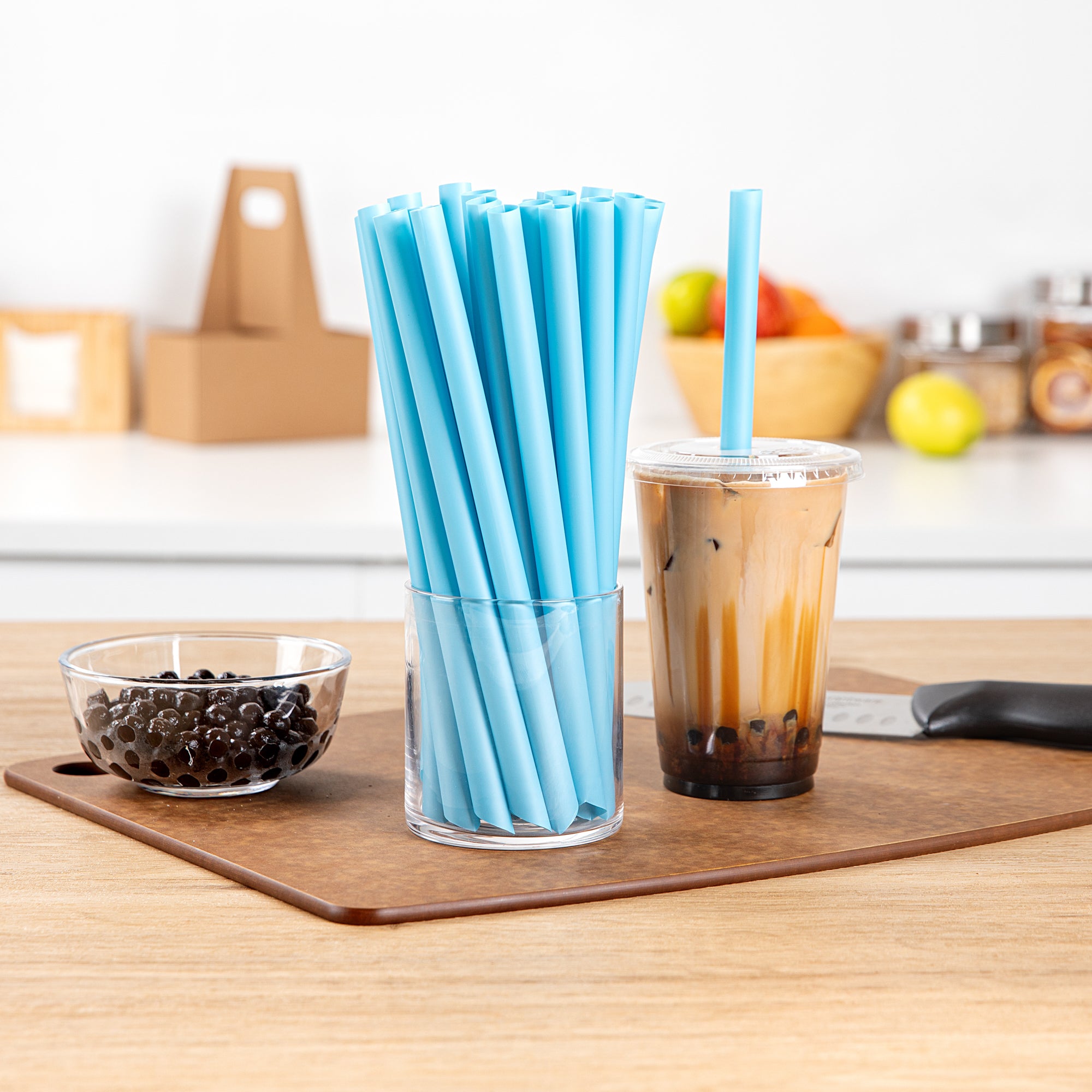 Eco-Friendly Extra Wide Blue PLA Plastic Boba Straws - Compostable, Pointed Tip, 9mm (1000 Count Bulk Box) | Perfect for Bubble Tea, Smoothies, and Cold Drinks
