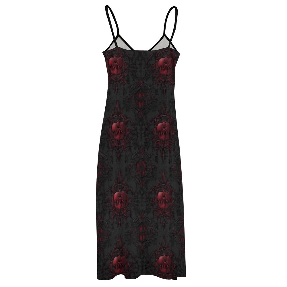Deathly Apples Sling Ankle Long Dress - Elegant Gothic Maxi Dress for Women | Perfect for Halloween, Cosplay & Evening Parties