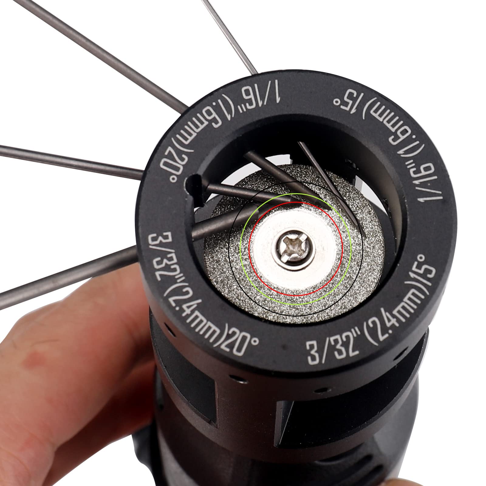 Premium Tungsten Electrode Sharpener - 3 Mirrors Aluminum Grinder Head for TIG Welding, Multi-Angle & Offset Design with Cut-Off Slot - Includes 5X 25mm Double Diamond Wheels & 2X Connecting Rods - Perfect for Precision Welding, Metal Fabrication, and DIY Projects