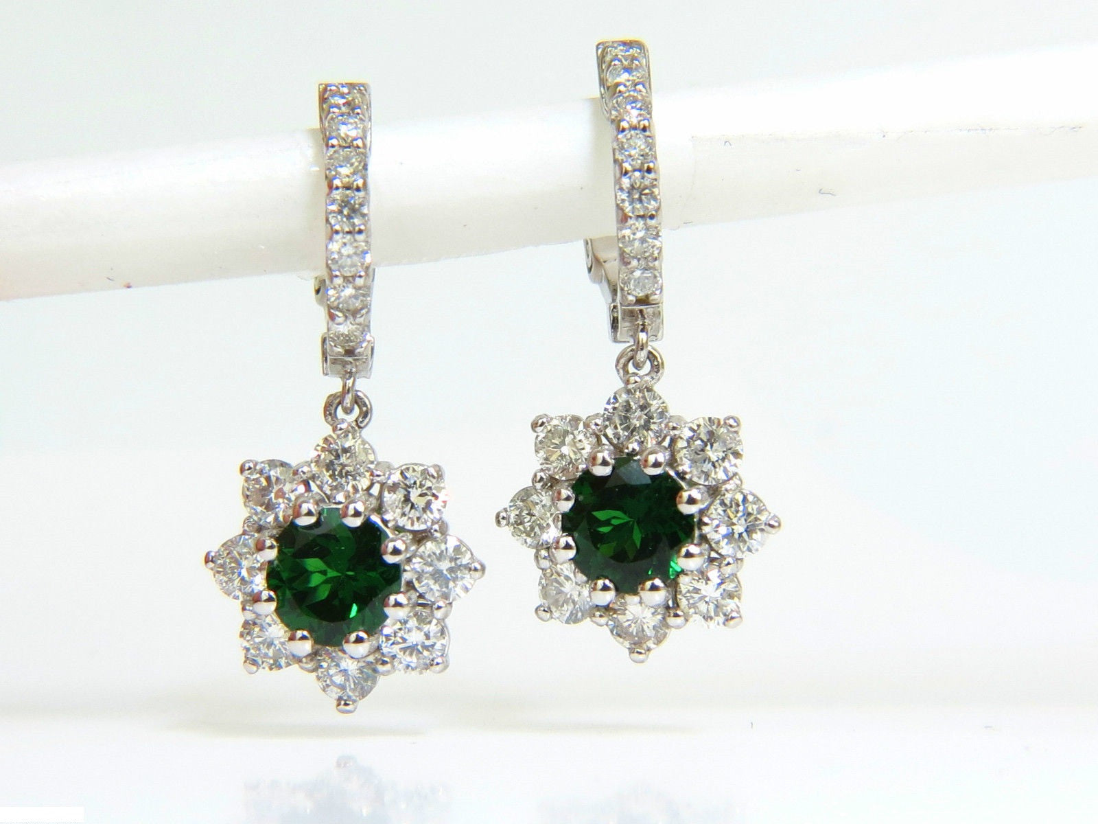 2.88CT Natural Fine Gem Tsavorite Diamond Dangle Hoop Earrings in 14K Gold (G/VS) - Elegant Jewelry for Parties, Weddings & Special Occasions