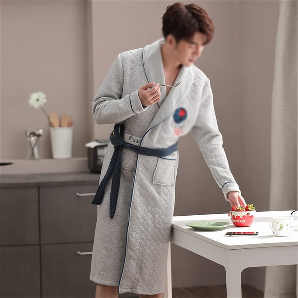 SKREOJF Men's Long Sleeve Satin Kimono Robe - XXXL Size Soft Bathrobe & Sleepwear for Home, Lounge & Spa (Color: Blue) - Perfect for Relaxing, Meditation & Comfortable Nightwear