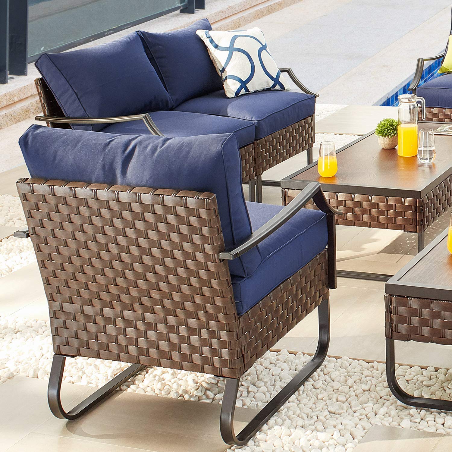 **PatioFestival Outdoor PE Wicker Conversation Set - All-Weather Steel Frame with Cushions (2 Chairs & Table) - Perfect for Backyard, Garden, and Poolside Relaxation**