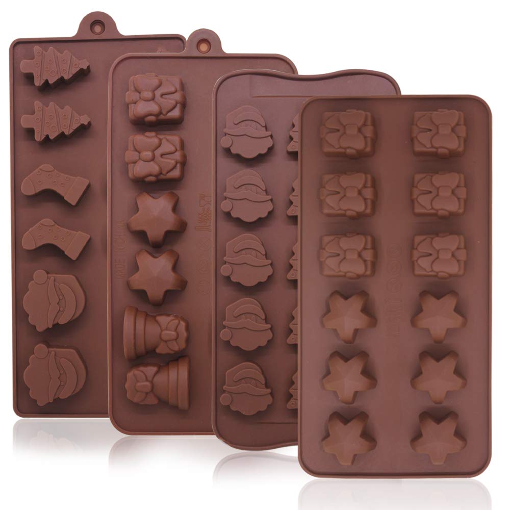 4-Pack Christmas Chocolate Silicone Molds - Small Baking Molds for Cake Decorating, Ice Cube Making, Holiday Party Treats - Perfect for DIY Desserts, Candy Making & Festive Baking