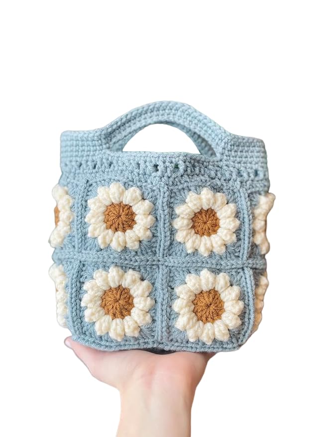 ZZARA DECORATION Women's Handmade Crochet Shoulder Bag - Blue Boho Market Tote, Eco-Friendly Reusable Shopping Purse for Beach, Grocery & Daily Use | Modern Relaxed Fit Boho Chic Accessory