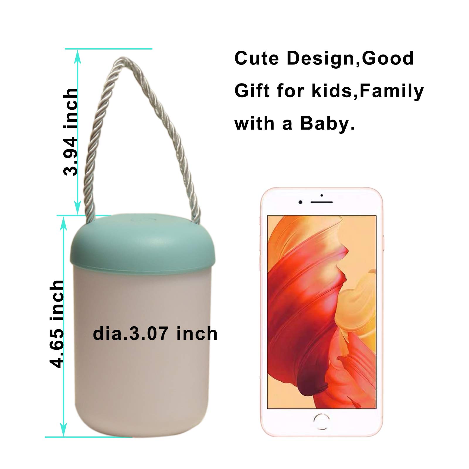Portable Rechargeable Night Light for Kids - Stepless Dimmable 360° LED Bedside Lamp with 3000K Warm Eye-Caring Light | Perfect for Bedroom, Nursery, Living Room, Camping & Travel | Blue