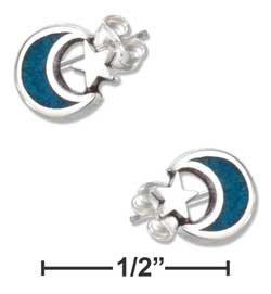 Sterling Silver Mini Turquoise Moon and Star Stud Earrings for Women - Perfect for Everyday Wear, Gifts & Boho Fashion