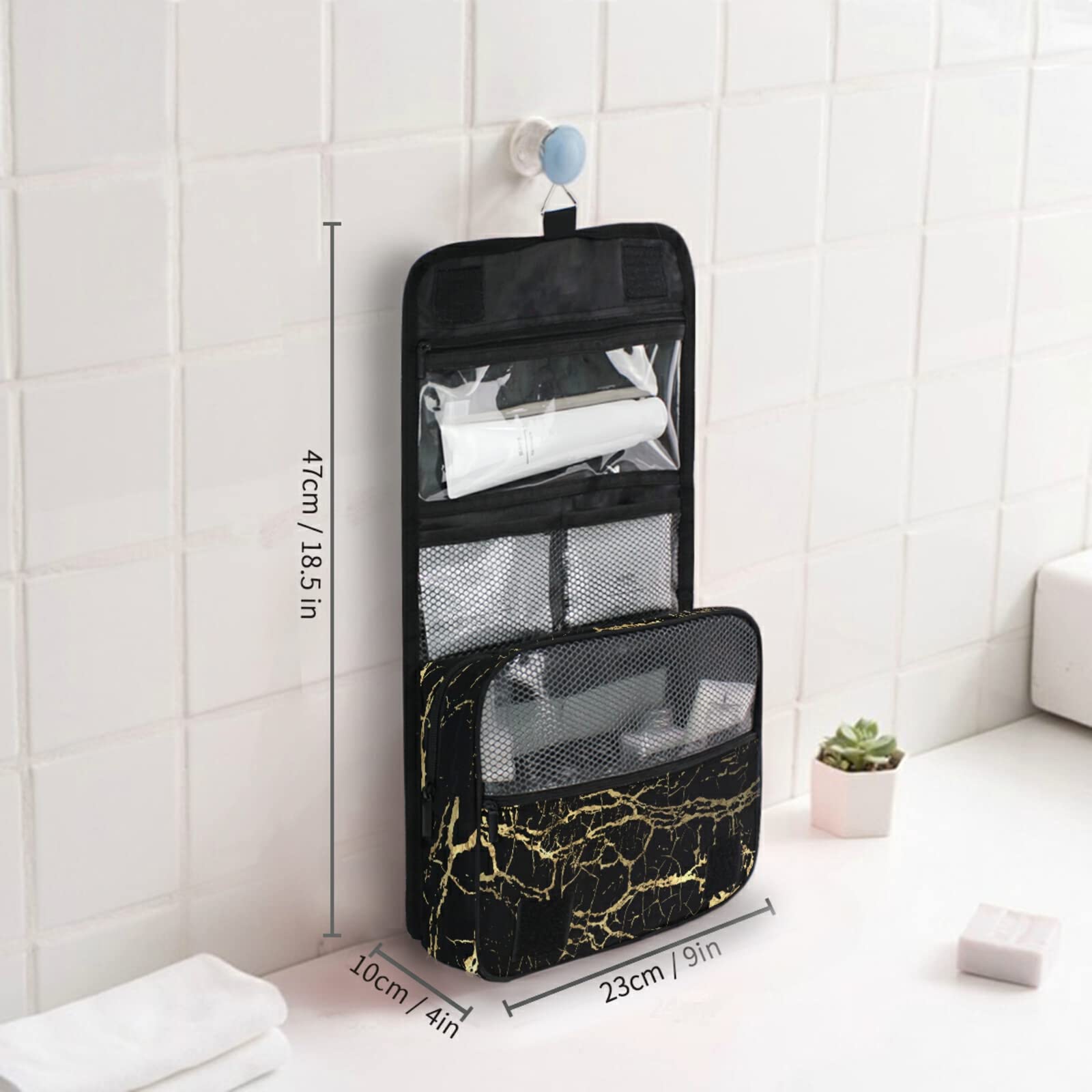 Custom Golden Marble Travel Toiletry Bag - Waterproof Makeup Organizer for Bathroom & Travel
