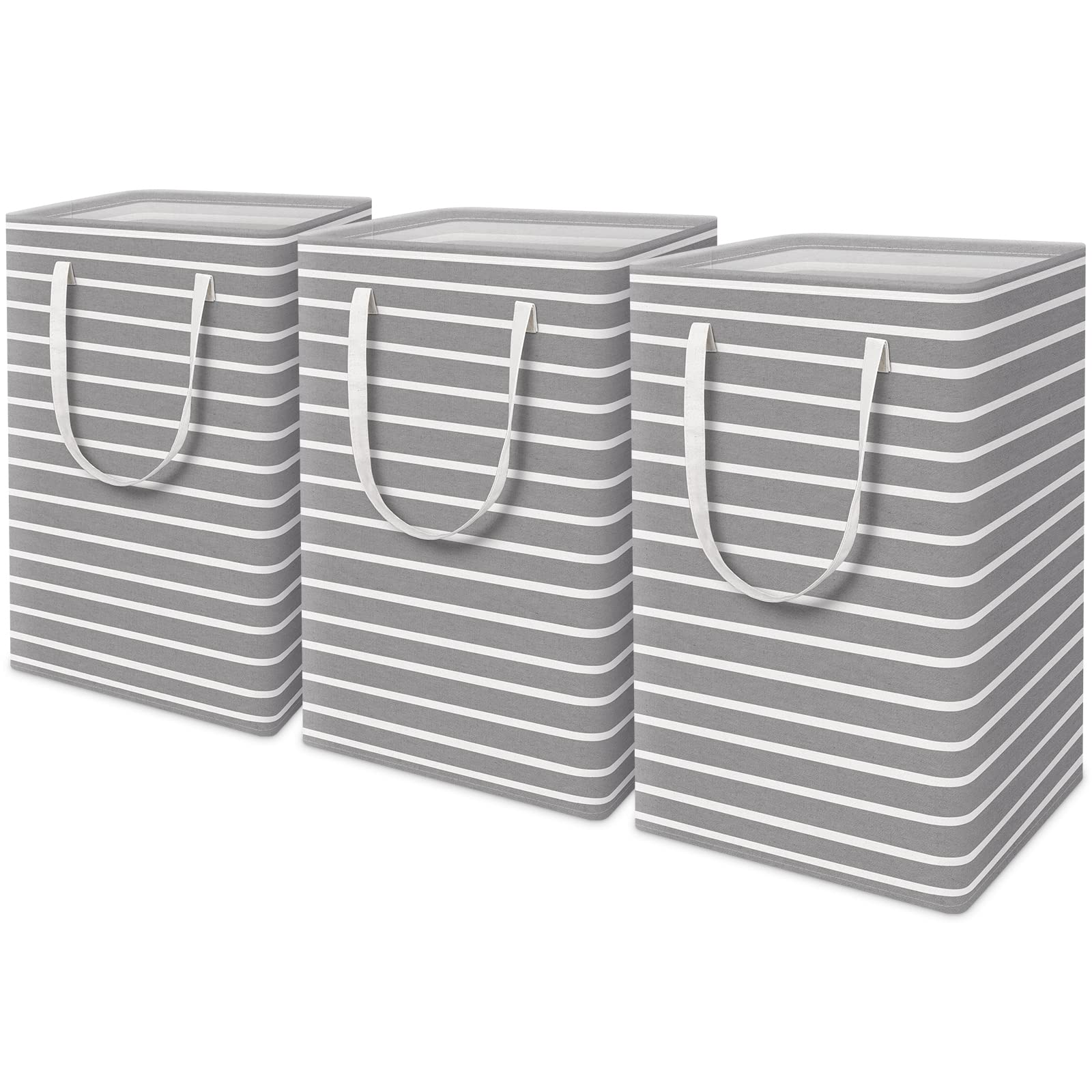 StorMiracle 3-Pack Large 75L Foldable Laundry Baskets with Reinforced Handles - Waterproof Freestanding Clothes Hamper for Bedroom, Laundry Room & Living Room - Space-Saving Storage Solution for College Dorms, Apartments & Home Organization (Grey)