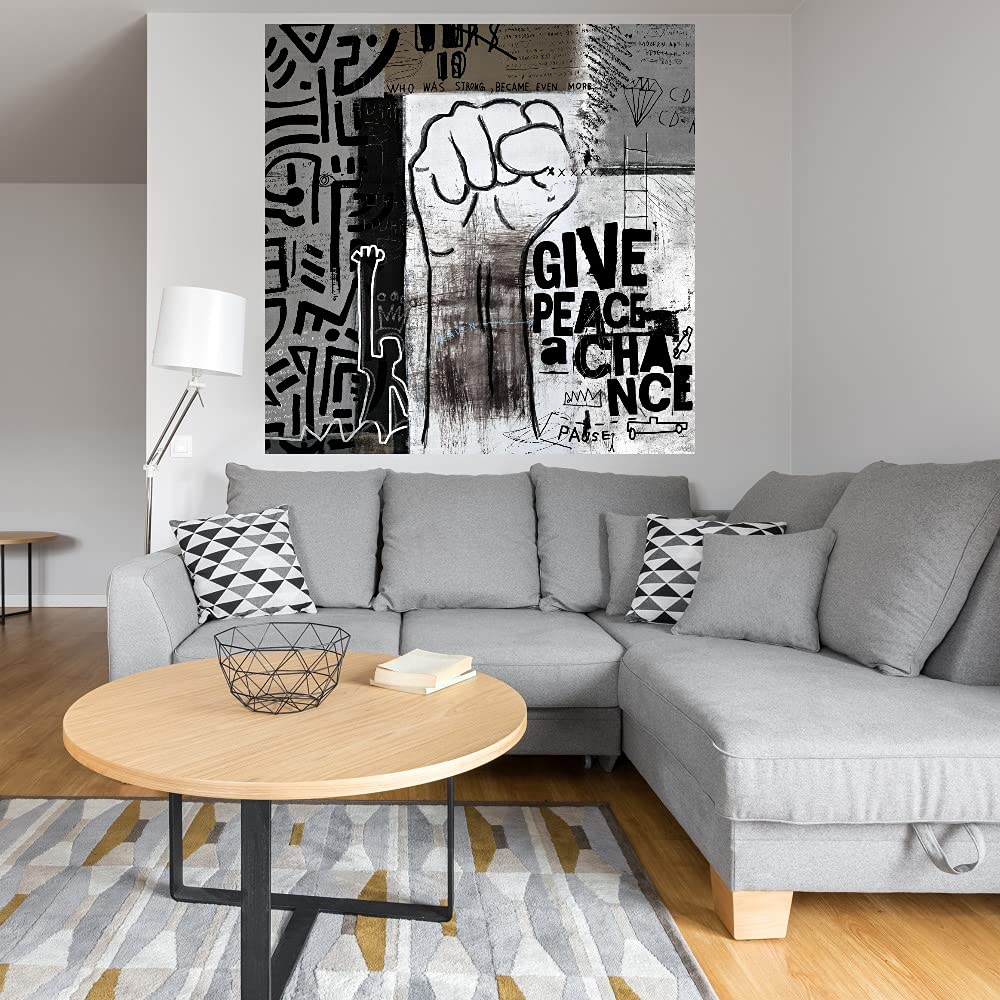 Give Peace a Chance Canvas Wall Art - 22x22 Inch Ready to Hang Painting by Nikki Chu - Modern Home Decor for Living Room, Bedroom, Office & More - Perfect for Gifts & Interior Design