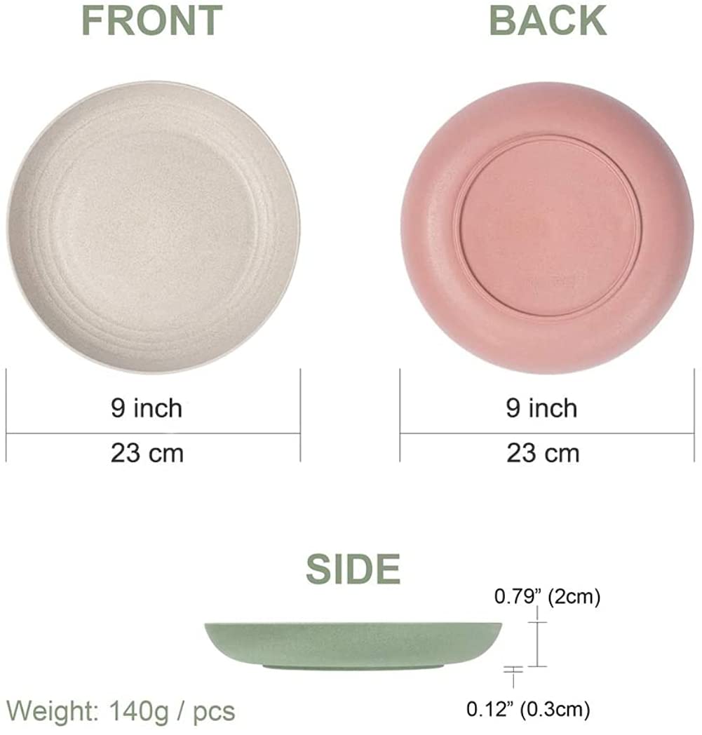6-Pack Eco-Friendly Wheat Straw Dinner Plates - 9 Inch Unbreakable Plates, Microwave & Dishwasher Safe, Lightweight & Durable - Perfect for Picnics, Camping, Parties and Everyday Use