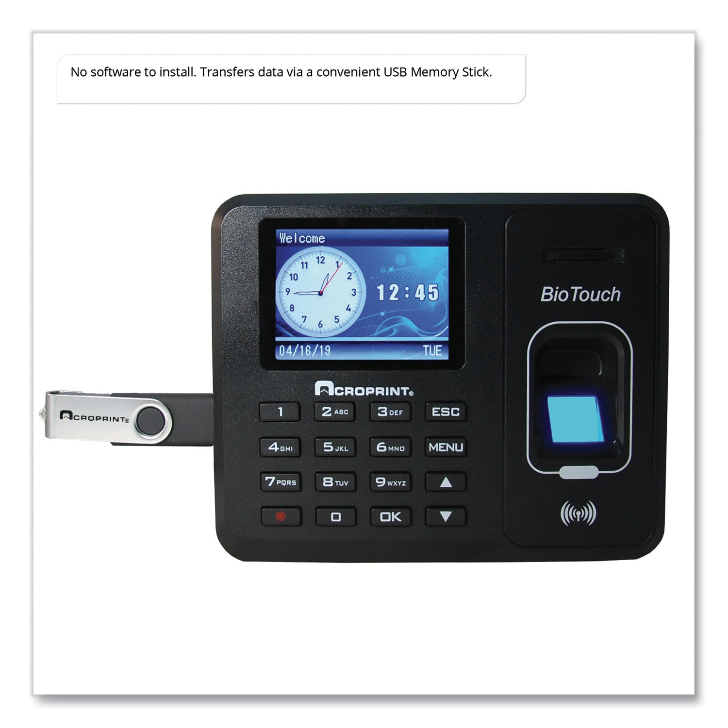 Acroprint® Biotouch Time Clock and Badges Bundle for 10,000 Employees - Black | Employee Time Tracking System for Offices, Retail, and Warehouses