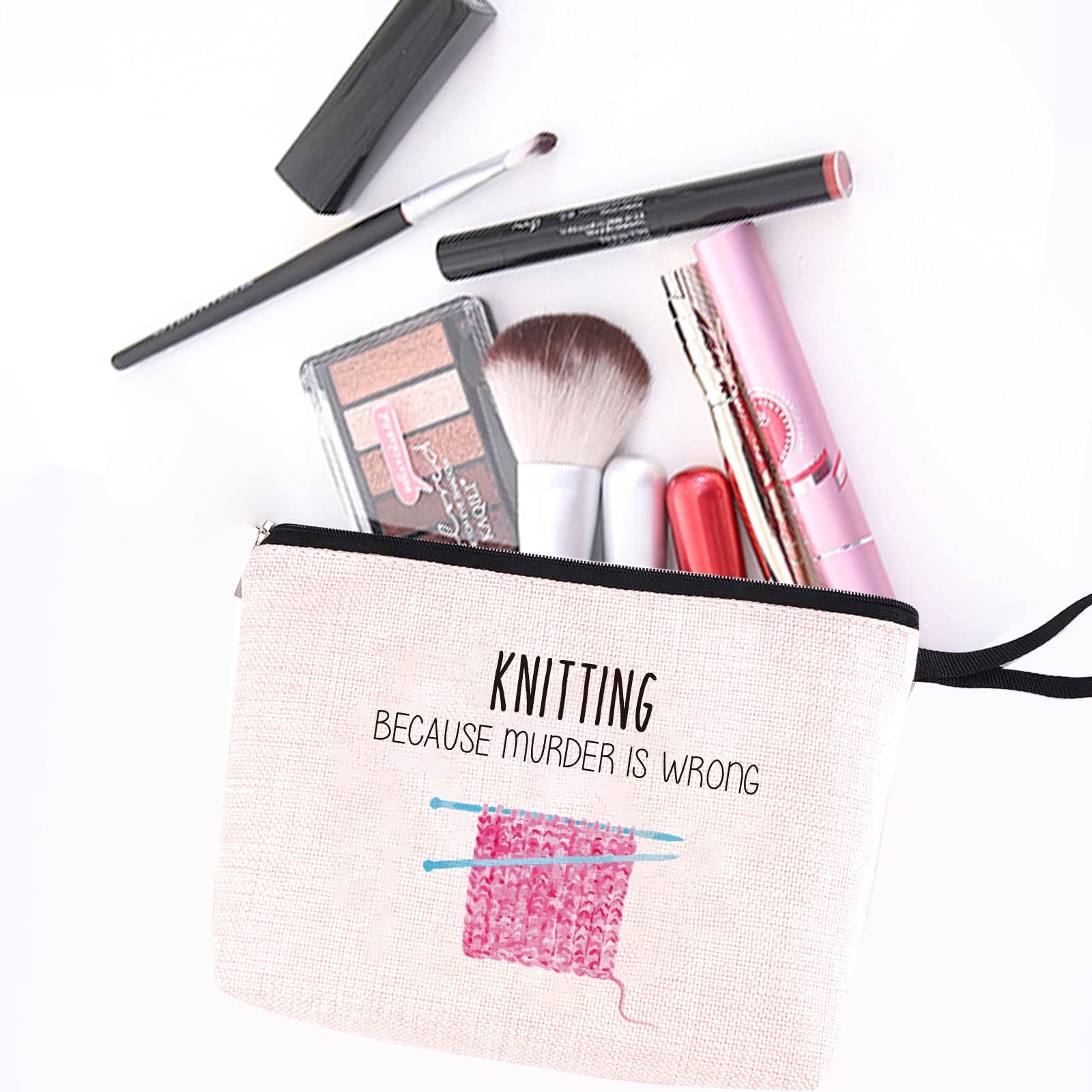 Funny Knitting Makeup Bag - Crochet & Knitting Gifts for Women, Birthday Gifts for Knitters - Sarcastic Humor Novelty Gift with 'Knitting Because M is Wrong' Quote - Perfect for Knitting Enthusiasts & Crochet Lovers (Great for Makeup Storage & Craft Supplies Organization)