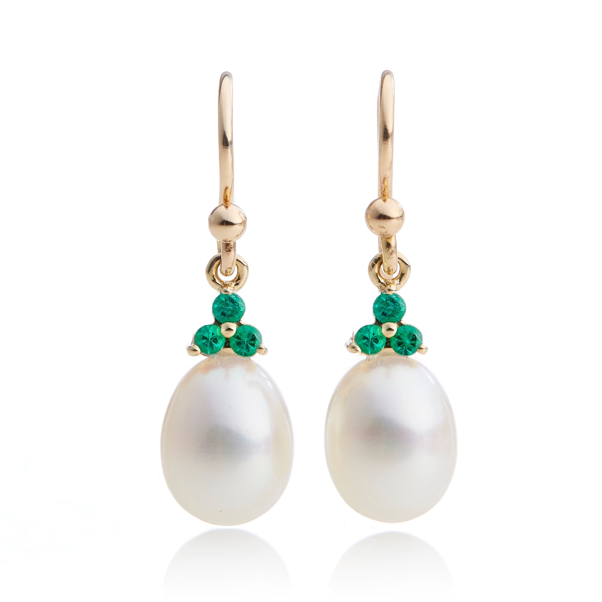 Madison Drop Earrings with Pearls & Emeralds - Elegant Pearl and Emerald Dangle Earrings for Women, Perfect for Weddings, Parties & Special Occasions