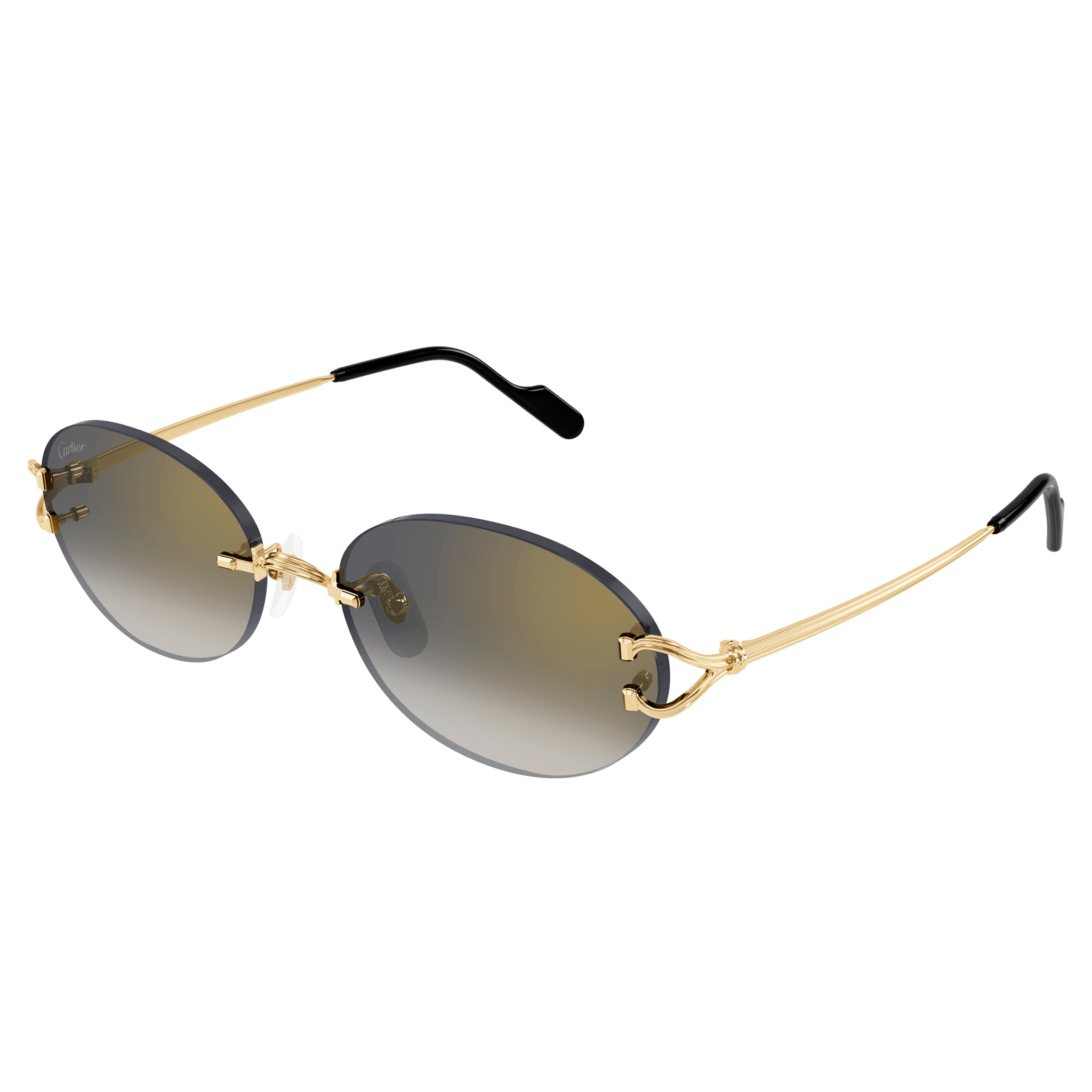 Cartier CT0551S 001 Oval C Decor Gold Grey Rimless Sunglasses for Women - Luxury Designer Eyewear for Fashion & Outdoor Activities