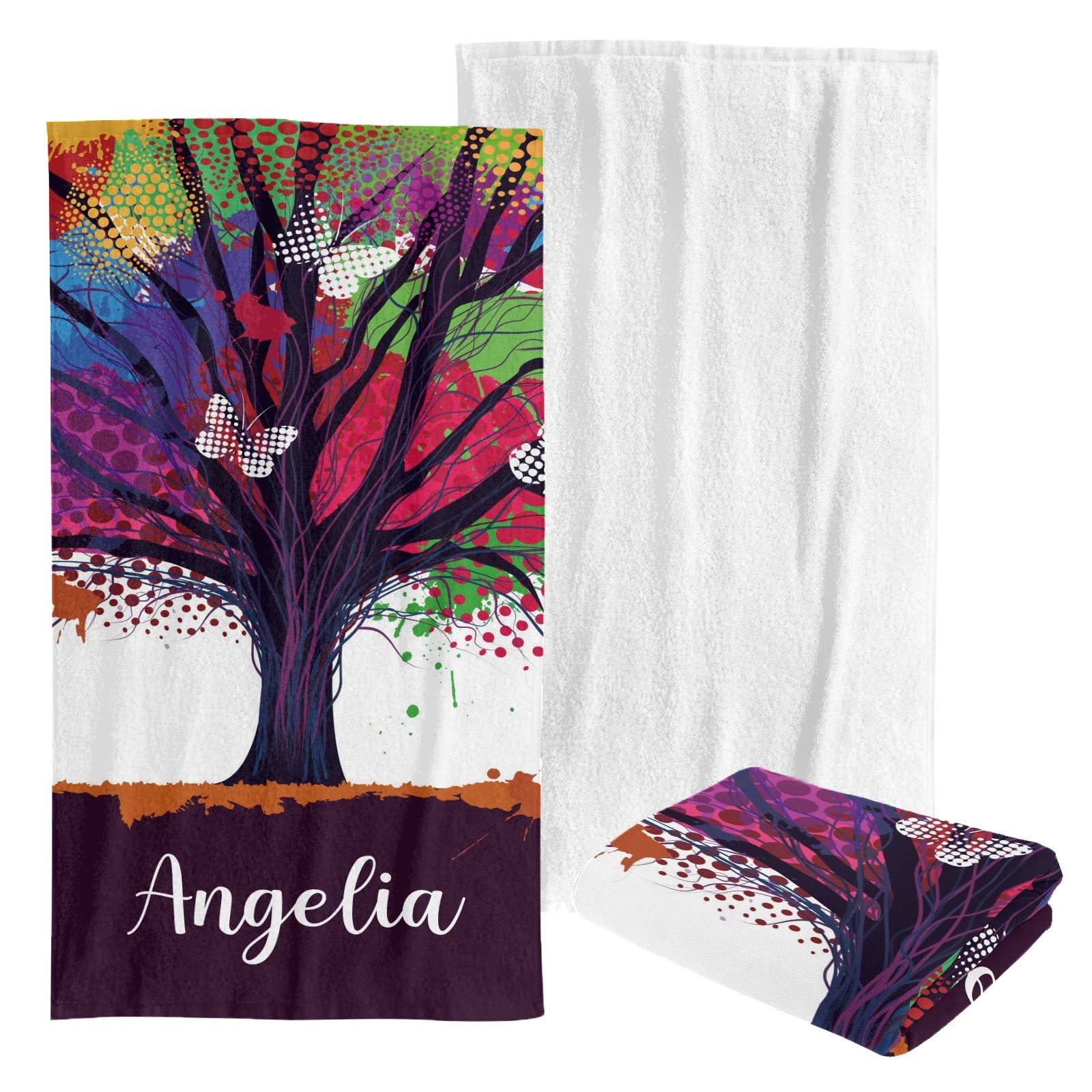 Custom Personalized Beach Towel - Soft Quick-Dry Bath Towel Blanket for Swimming, Pool, Travel - Kids, Men, Women (Tree & Butterfly Designs) - Perfect for Beach Vacations, Summer Outings & Water Sports