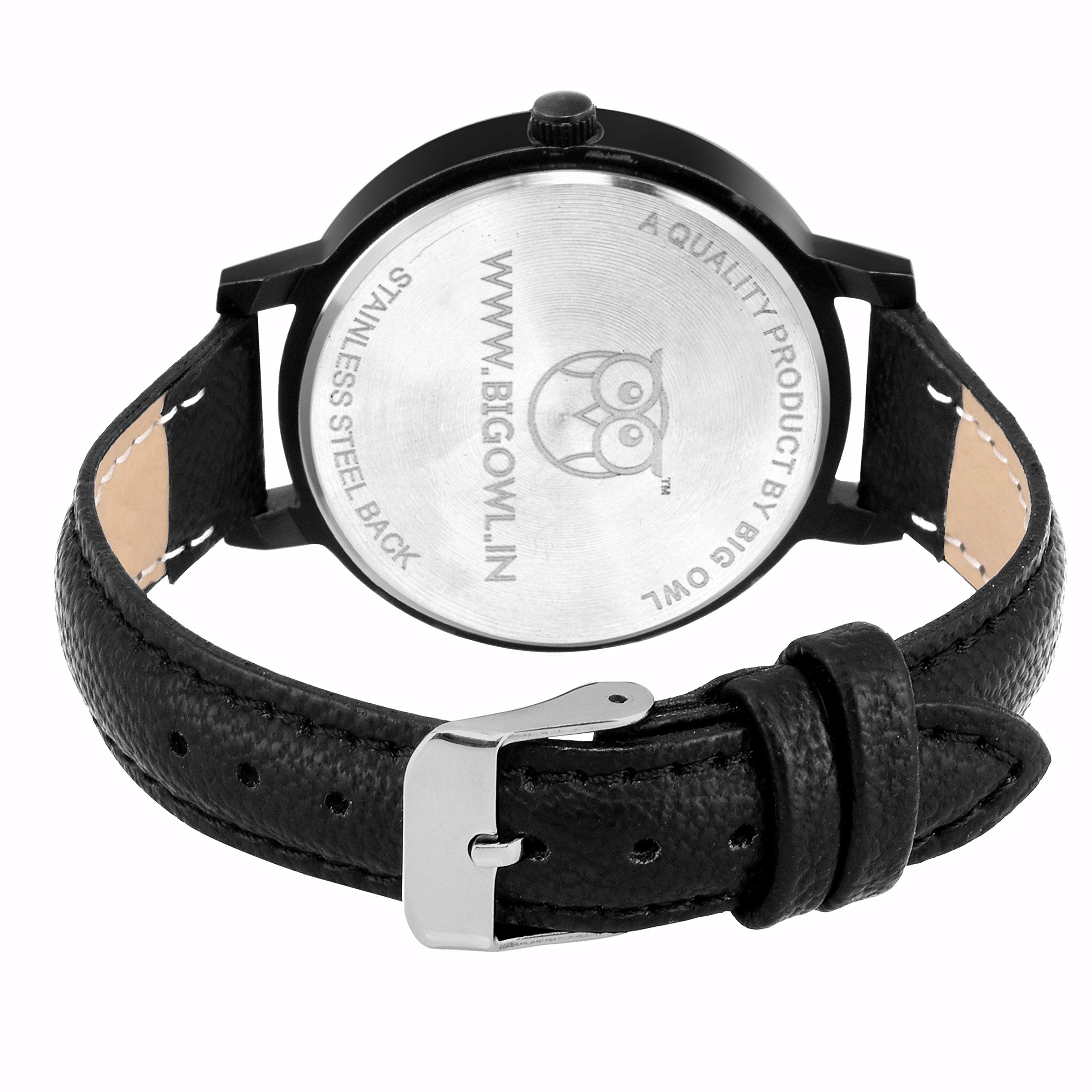 BIGOWL Analog Black Leather Strap Wrist Watch for Women & Girls - Elegant Fashion Accessory for Everyday Wear, Office & Special Occasions