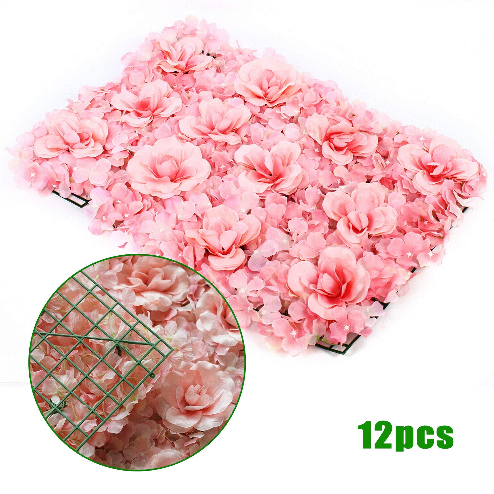 12pcs Artificial Rose Flower Wall Panels - Pink Fake Roses for Wedding Backdrop, Party Decor, Event Decoration (24x16 Inches) - Perfect for Indoor & Outdoor Weddings, Baby Showers, Photo Booths