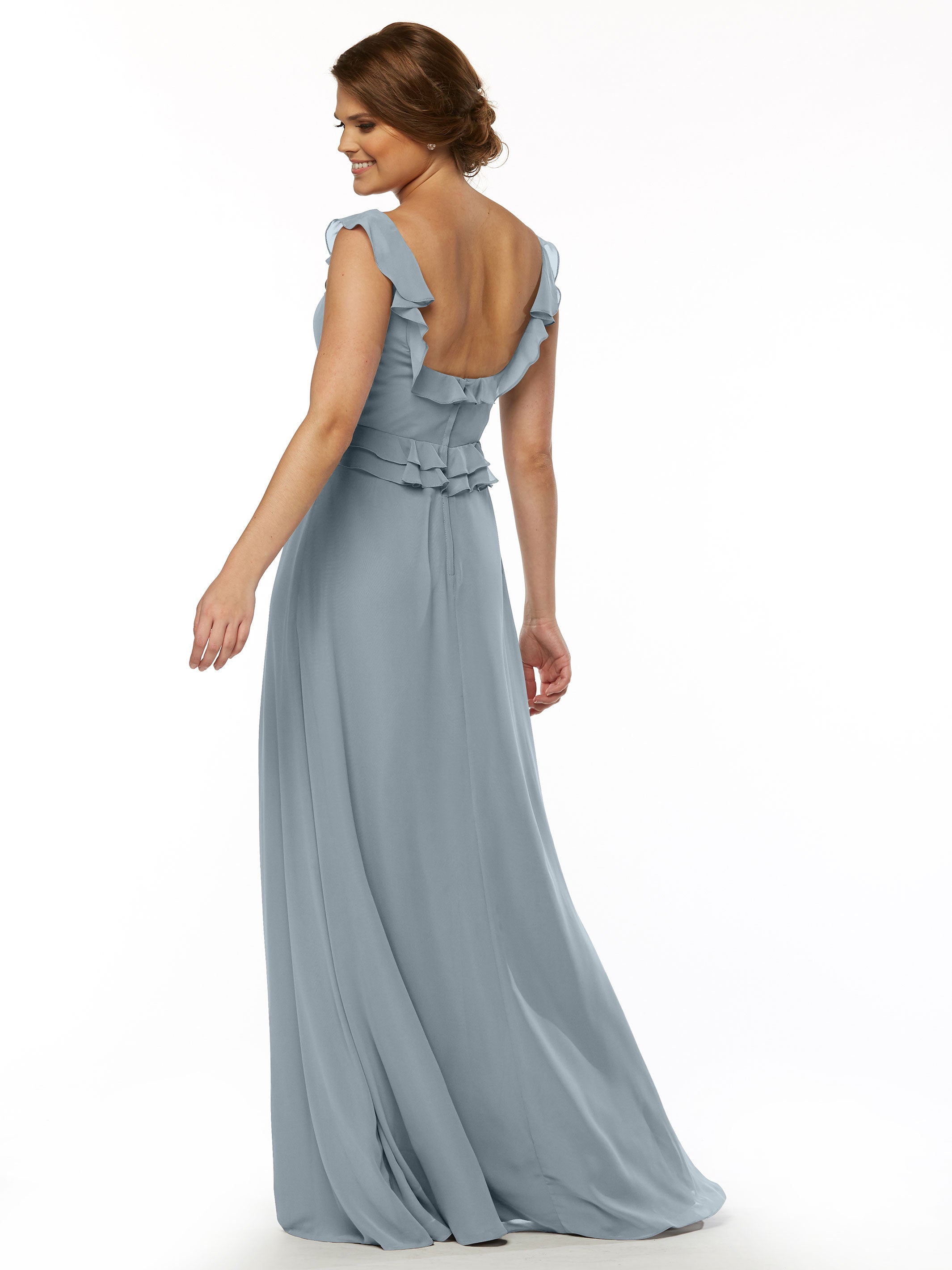 Elegant Off-the-Shoulder Chiffon Bridesmaid Dress with Ruffled Bodice - A-Line Flowy Wedding Party Gown for Formal Events, Prom & Special Occasions