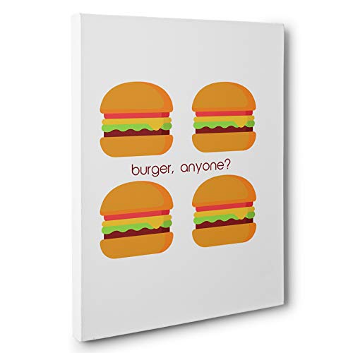 Burger Anyone? Canvas Wall Art - Modern Kitchen Decor, Diner Style Home Art, Funny Food Print for Dining Room & Restaurant