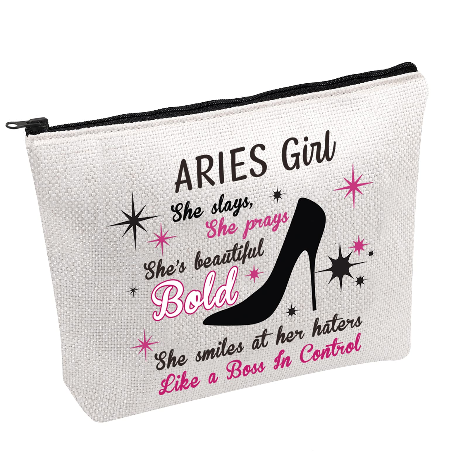 PWHAOO Zodiac Cosmetic Makeup Bag - Aries Constellation Astrology Travel Organizer, Waterproof Canvas Makeup Pouch for Women | Perfect Birthday Gift for Her, Girls Cosmetic Storage for Travel, Gym & Daily Use