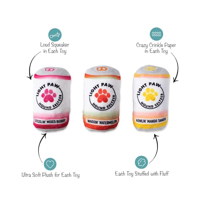 Fringe Studio Plush Dog Toy Set - Light PAW CANS 3-Piece Chew Toys for Small Dogs | Soft & Durable Puppy Toys for Teething, Playtime & Training (289557)