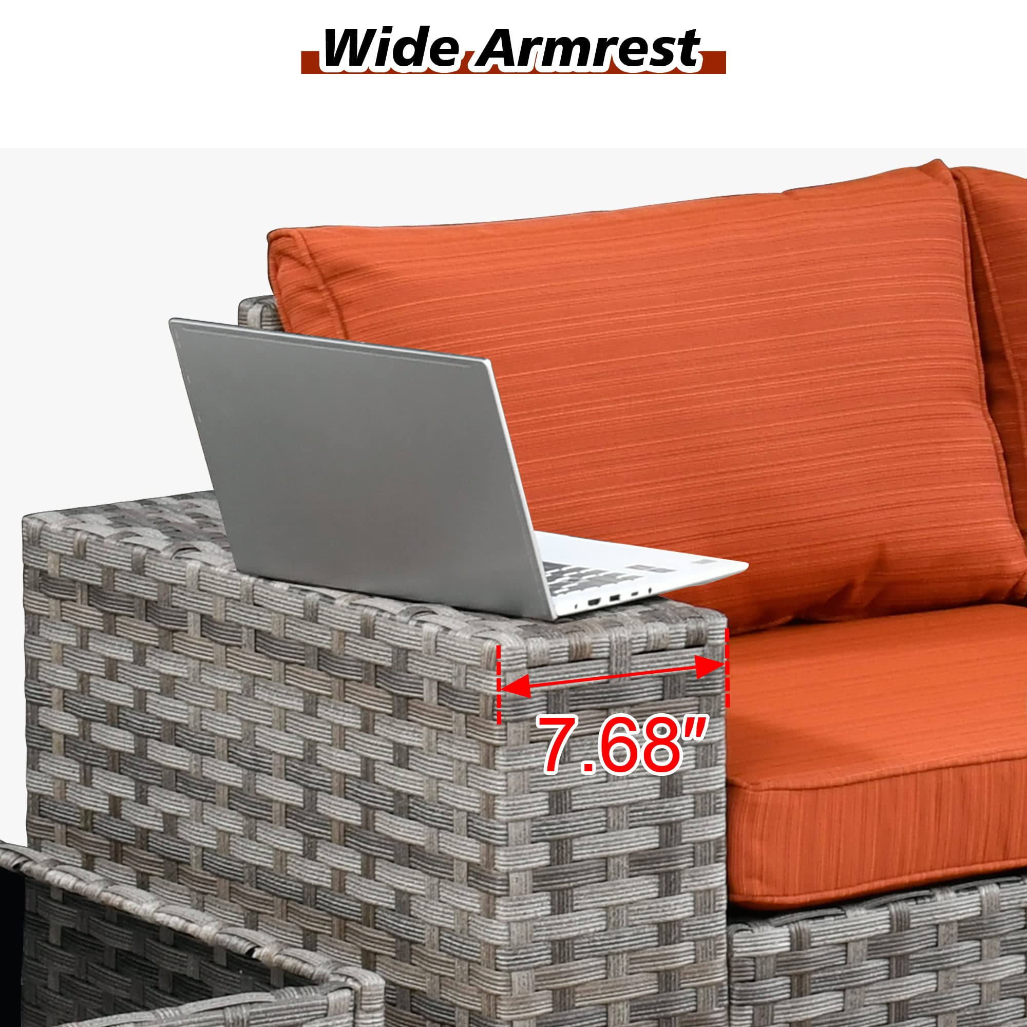 **9-Piece Modern Outdoor Patio Sectional Sofa Set with Swivel Rocking Chairs & Widened Armrests - Modular Wicker Conversation Seating for Garden, Backyard, or Poolside (Orange Red) - Perfect for Relaxing & Entertaining**