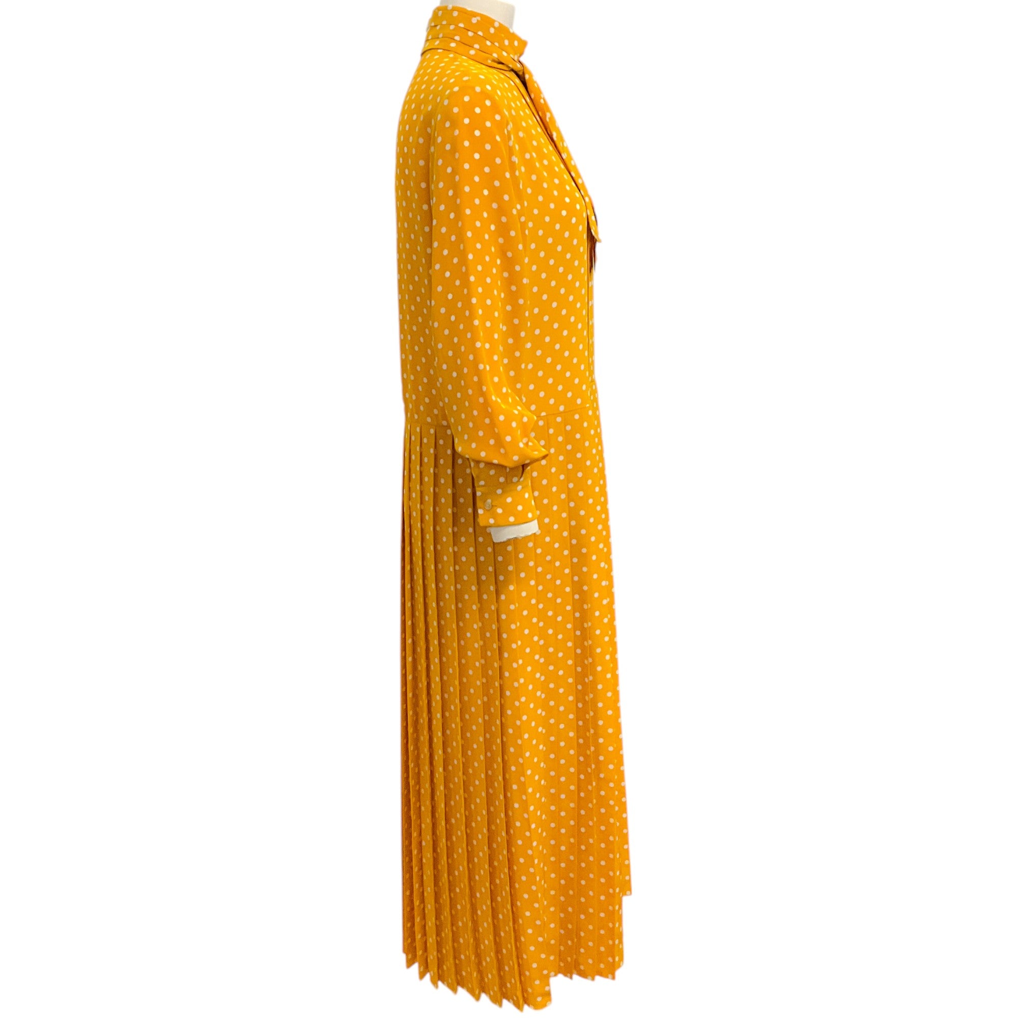 Celine Yellow Silk Pleated Dress with Polka Dots - Elegant Women's Party Dress for Weddings, Cocktails & Special Occasions