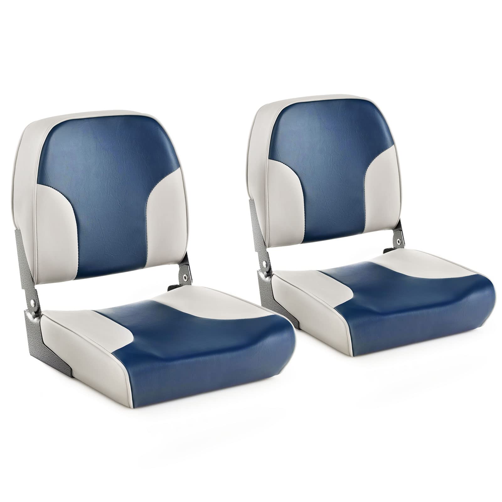 GOPLUS - 2 Pack Foldable Boat Seats, Padded Ergonomic Low Back Fishing Boat Chairs for Sailboat, Yacht, Pontoon - 41 x 49 x 47 cm, 180kg Capacity - Perfect for Fishing Trips & Water Adventures