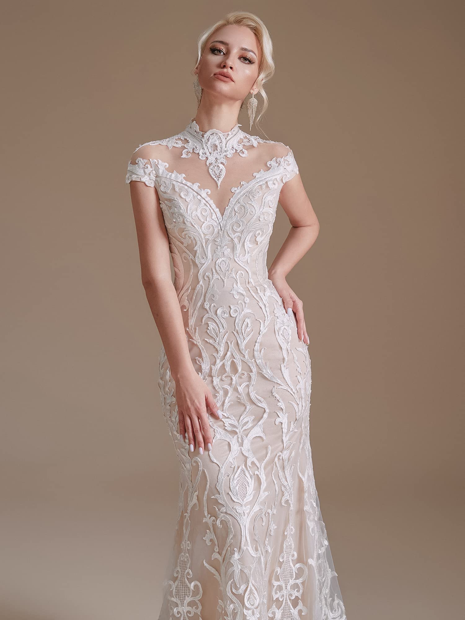 Elegant 2022 Lace Appliques Chiffon Wedding Dress for Bride - Long Sleeves Beach Bridal Gown for Outdoor Ceremony & Seaside Photography