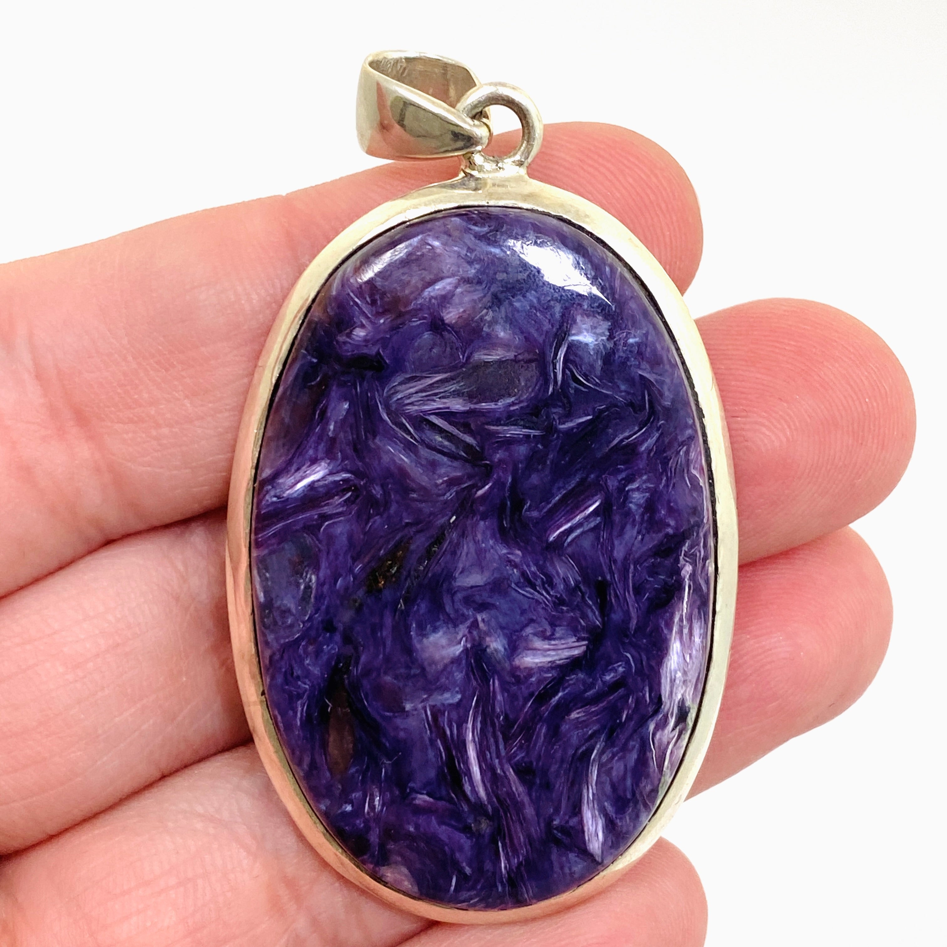 Natural Charoite Oval Cabochon Pendant - Handcrafted Silver Jewelry for Women | Perfect for Meditation, Energy Healing & Spiritual Gifts
