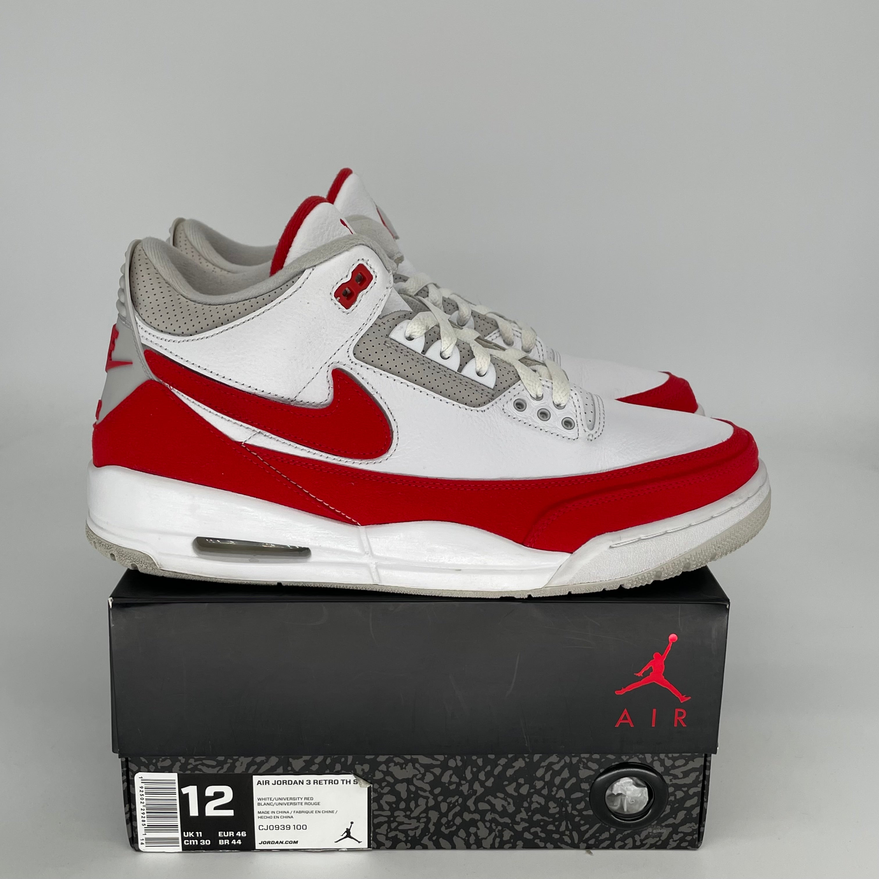 AIR JORDAN 3 Tinker White University Red Men's Basketball Shoes Size 12 - CJ0939-100 | Retro Sneakers for Casual Wear, Street Style & Basketball Games