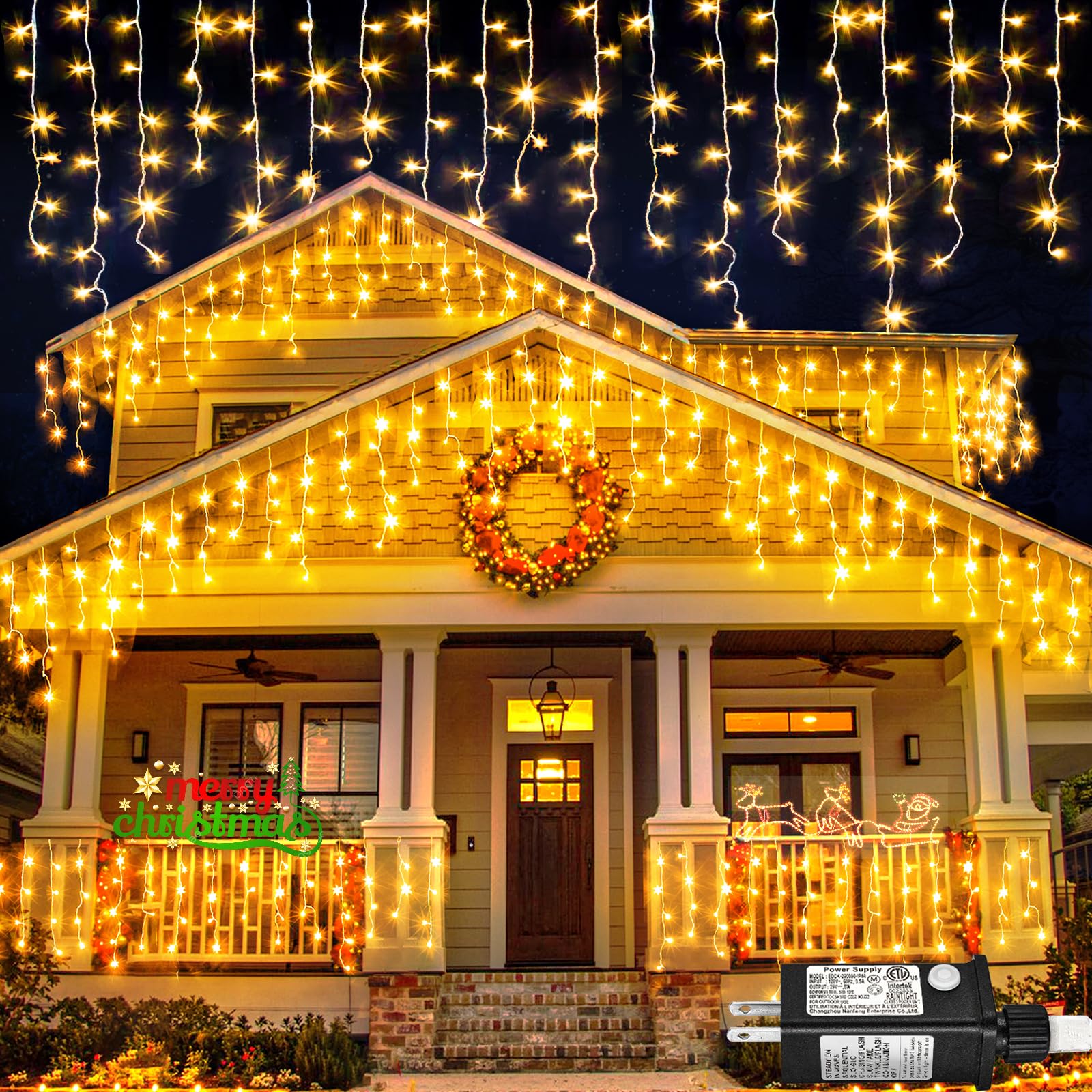 400 LED Warm White Icicle Christmas Lights Outdoor - 33ft Waterproof Connectable String Lights with 8 Modes & Timer for House, Patio, Window, Party - Perfect for Holiday Decorations Indoor & Outdoor