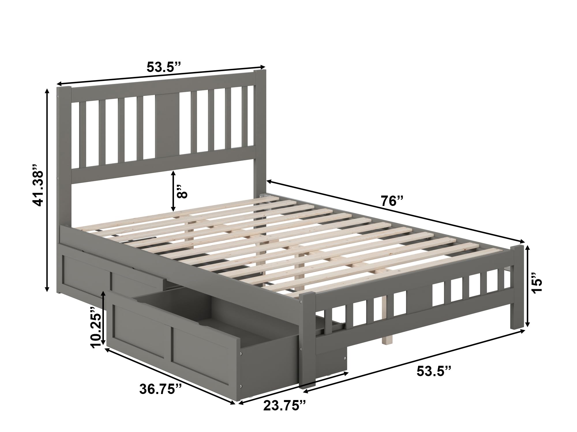 AFI Tahoe Full Size Platform Bed with Footboard & Storage Drawers in Grey - Modern Bedroom Furniture for Small Spaces & Guest Rooms