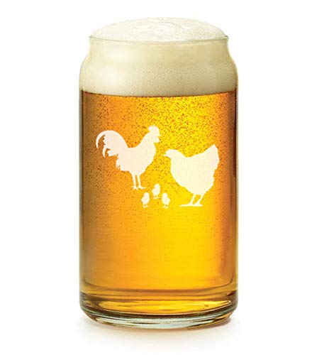 16 oz Beer Can Glass Chicken Family - Perfect for Beer Lovers, Unique Gift Idea for BBQ Parties & Home Bar Decor