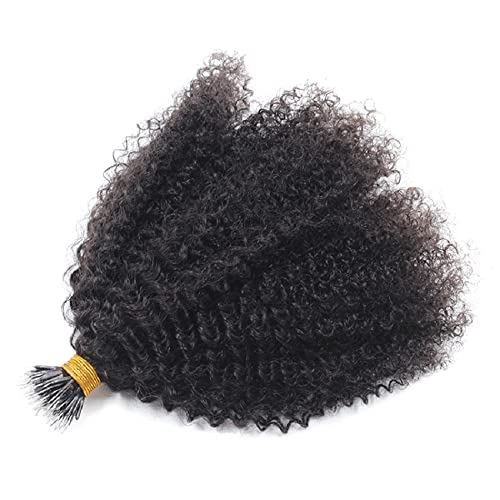 18 Inch Afro Kinky Curly Nano Ring Human Hair Extensions - Pre Bonded Mongolian Remy I-Tip Micro Beads for Small Microlinks (100g, 100 Strands, Natural Black) | Perfect for Protective Styles, Braids, and Natural Hair Volume Boost