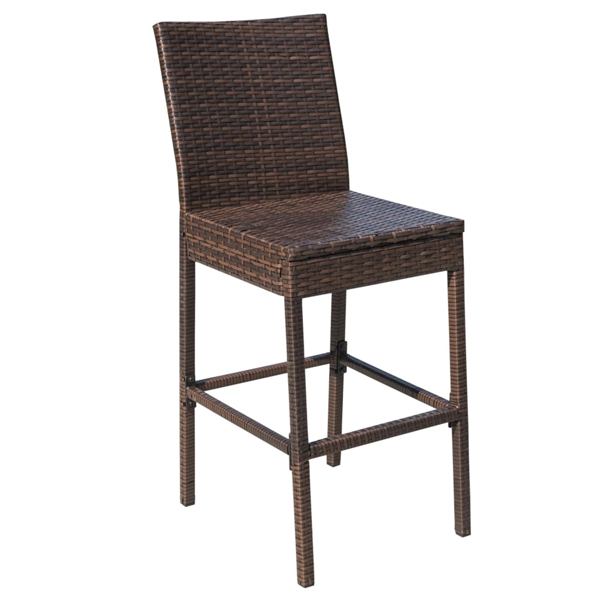 Sundale Outdoor Wicker Bar Stool Set of 4 - 30 Inch Counter Height Patio Stools with Backrest, Rattan Woven Tall Chairs with Blue Cushions & Pillows - Steel Frame, Brown - Perfect for Backyard, Poolside, and Outdoor Dining Areas