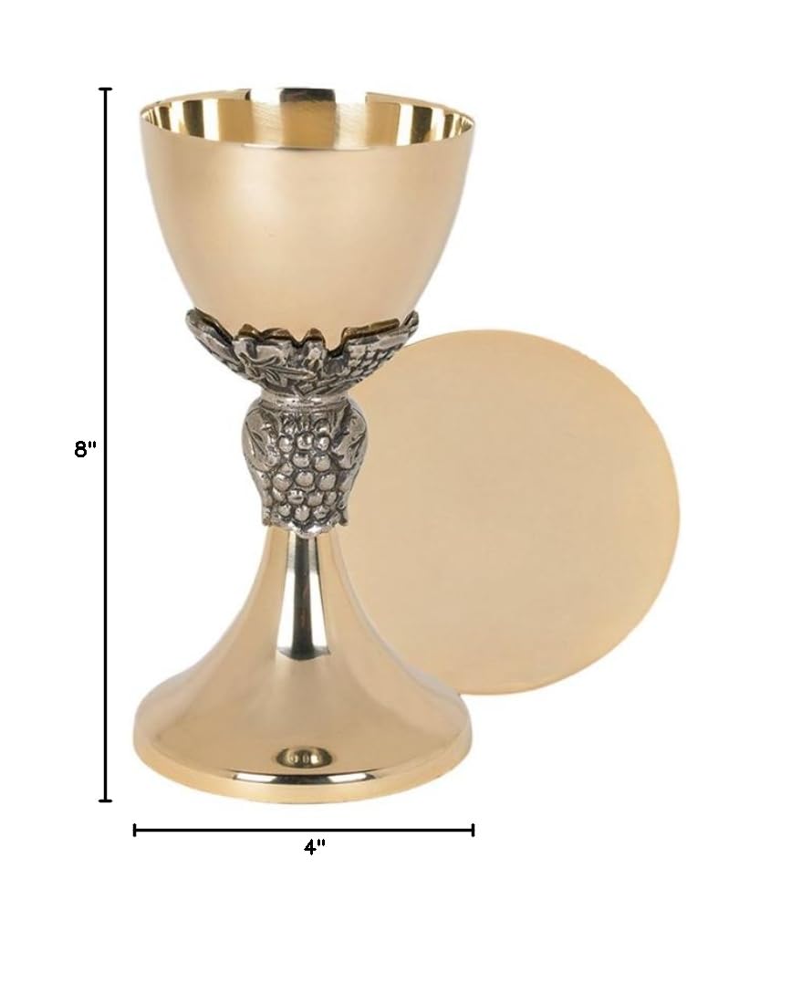 Grape and Leaf Chalice and Paten Set - Communion Wine Cup & Bread Plate for Church Services, Christian Ceremonies, and Home Worship