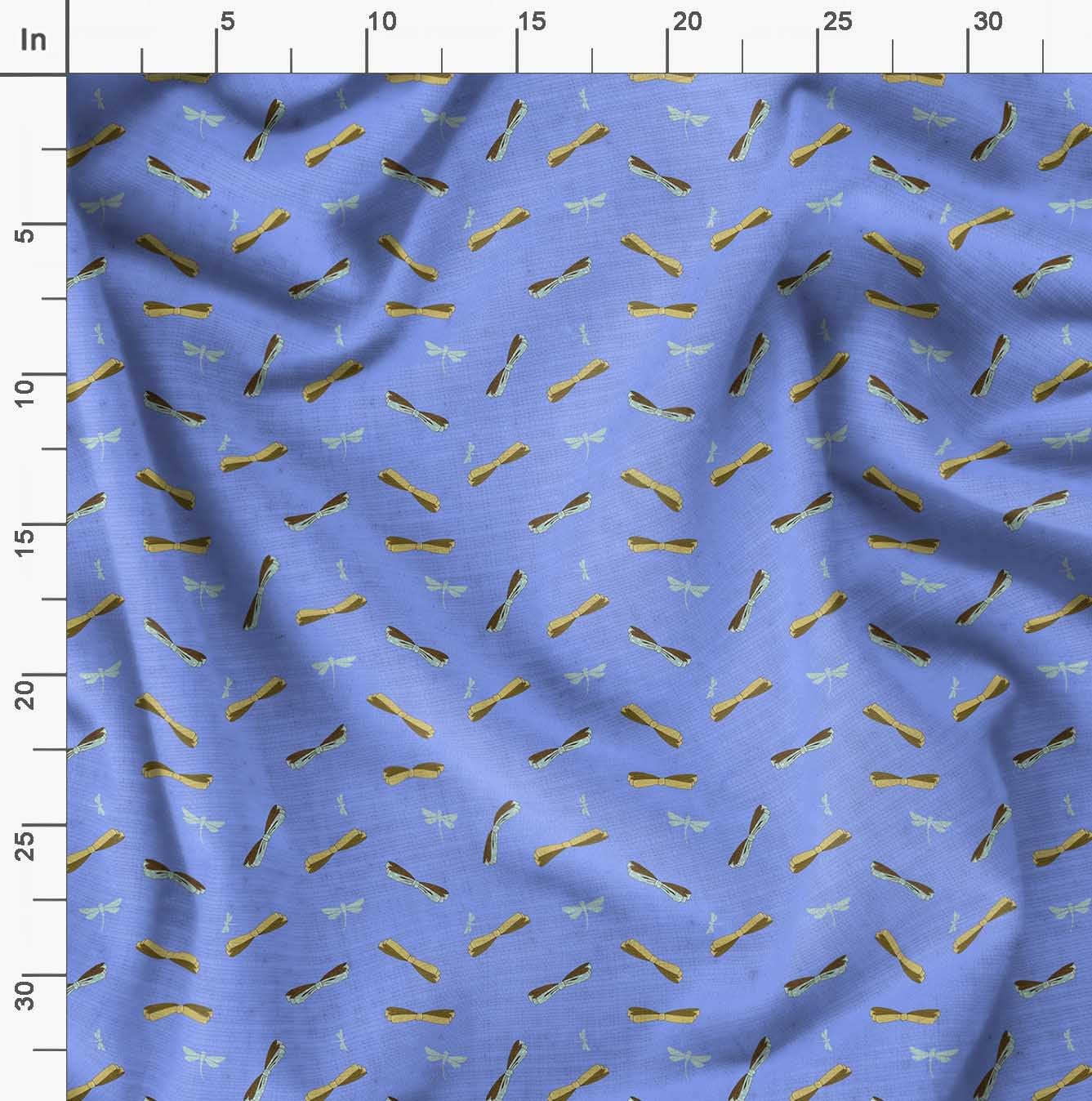 Soimoi Moss Georgette Blue Fabric by The Yard - 42 Inch Wide Printed Textile with Bow & Dragonfly Design for Fashionable Creations | Perfect for Dresses, Scarves, Home Decor and DIY Sewing Projects