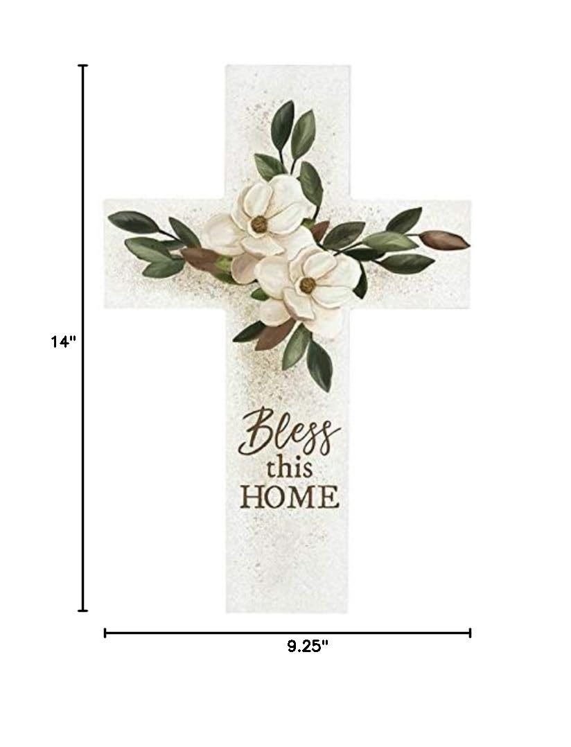 Bless This Home Wooden Wall Cross - 14 Inch White Decorative Cross for Christmas, Home & Church Decor - Perfect for Holiday, Living Room & Bedroom Wall Art