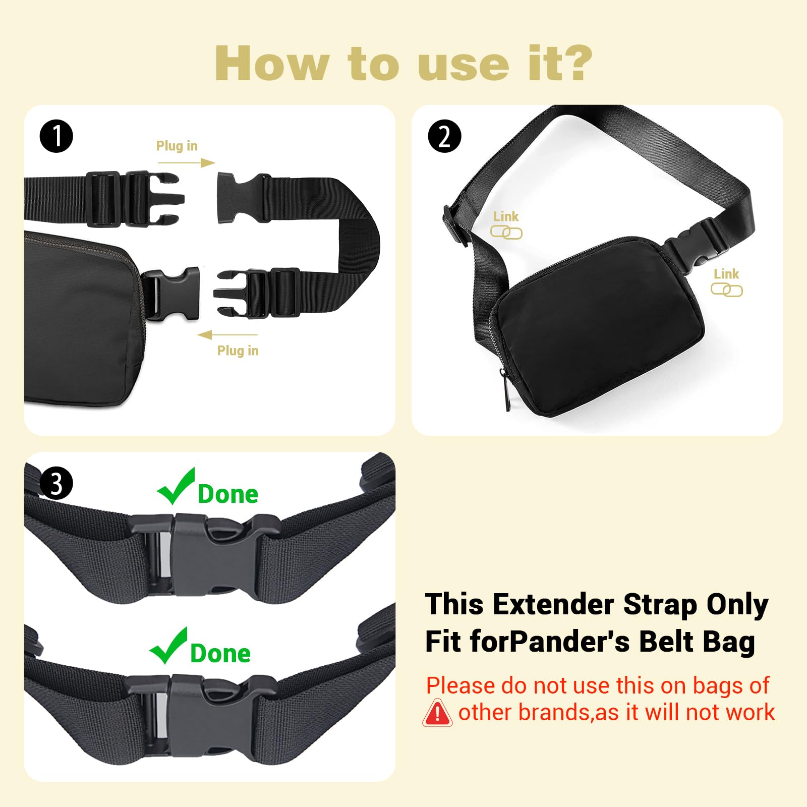 Adjustable Fanny Pack Extender Strap - Elastic Belt Bag Extension for Travel, Hiking & Everyday Use - Black Belt Bag Accessory for Waist Pack Expansion