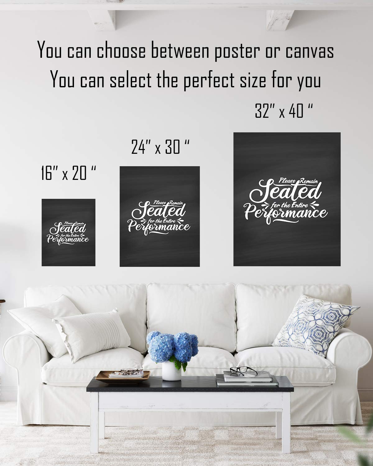 Please Remain Seated for the Entire Performance Wall Art Print - 32x40 Inch Unframed Canvas Poster - Modern Bathroom Decor & Powder Room Wall Decor - Perfect for Home, Office or Gift Giving
